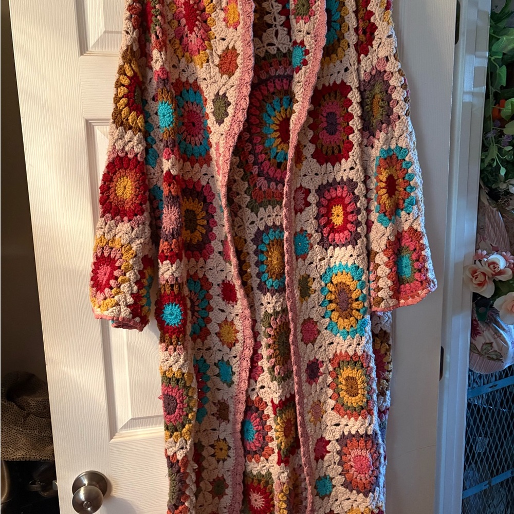 Multicolor Crochet Granny Square Cardigan Sweater